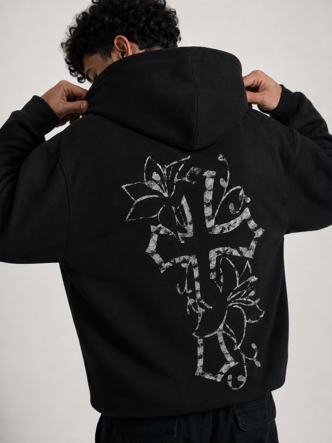 Floral Cross Hoodie back view